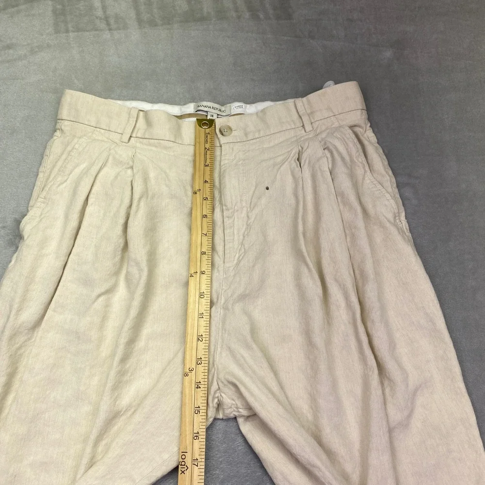Banana Republic Womens Beige Pleated Linen Wide Leg Trousers Size 14 Cream Pants